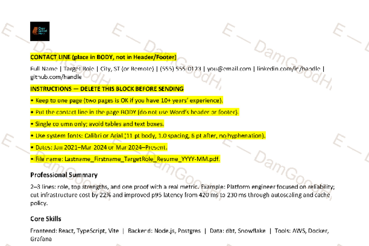 Resume template preview (watermarked)